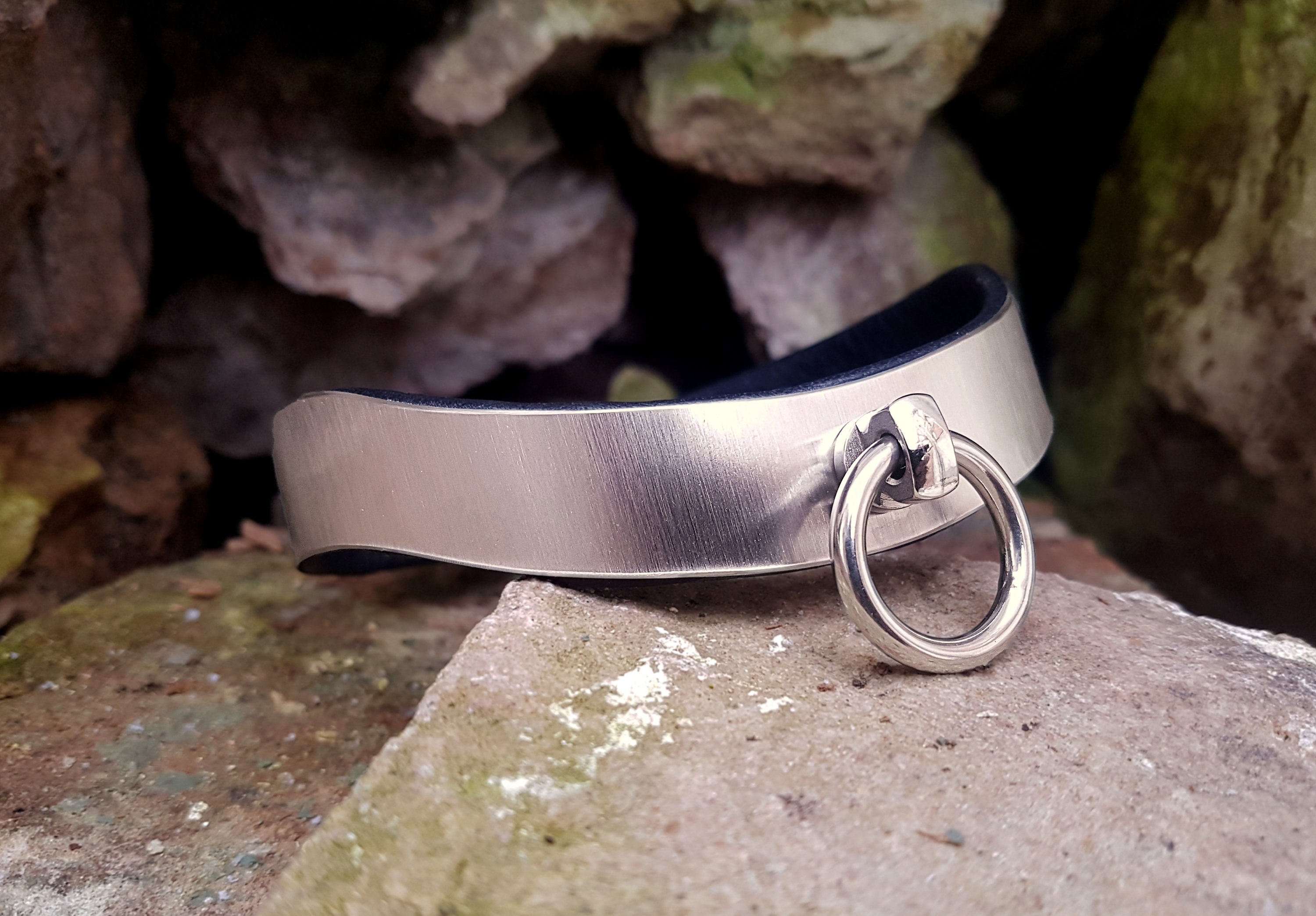Collar Stainless Steel lockable BDSM Story of O Neck Corset Choker leather lining with Ring of O slave collar maid servant Sub Metall Geyer