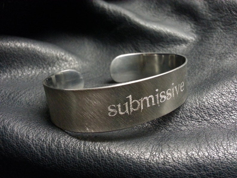 Bangle stainless steel bracelet jewelry cuff BDSM Statement submissive engraved circlet