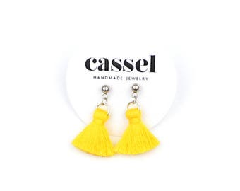 Chic Fusion: Elevate Your Style with Handcrafted Stud Tassel Earrings! Yellow Mini Tassel Earrings. Stud Earrings. Tiny Tassel Earrings