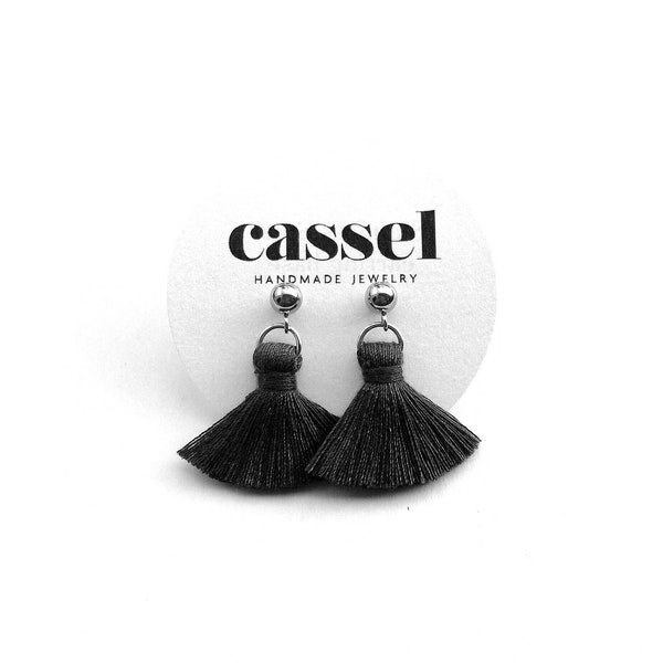 Black Mini Tassel Earrings. Dangle earrings, Tiny Tassel Earrings. Short Tassel Earrings, gift for her, Cute Tassel Earrings, women earrings