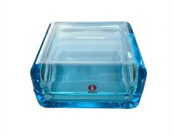 Iittala Finland Vitriini Large Jewelry Glass Box Blue Vintage Design Glass Trinket by Anu Penttinen