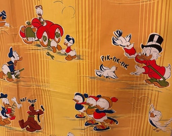 Vintage Walt Disney Productions Curtains, Vintage Donald Duck Pluto fabric, Upholstery fabric, Disney Characters Craft Fabric