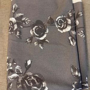 Gray Roses Ikea Fabric by Inga Leo 2010, Classic Rose Grey White Fabric, Upholstery fabric, 2meter, Retro Mod Scandinavian Modern Fabric NEW