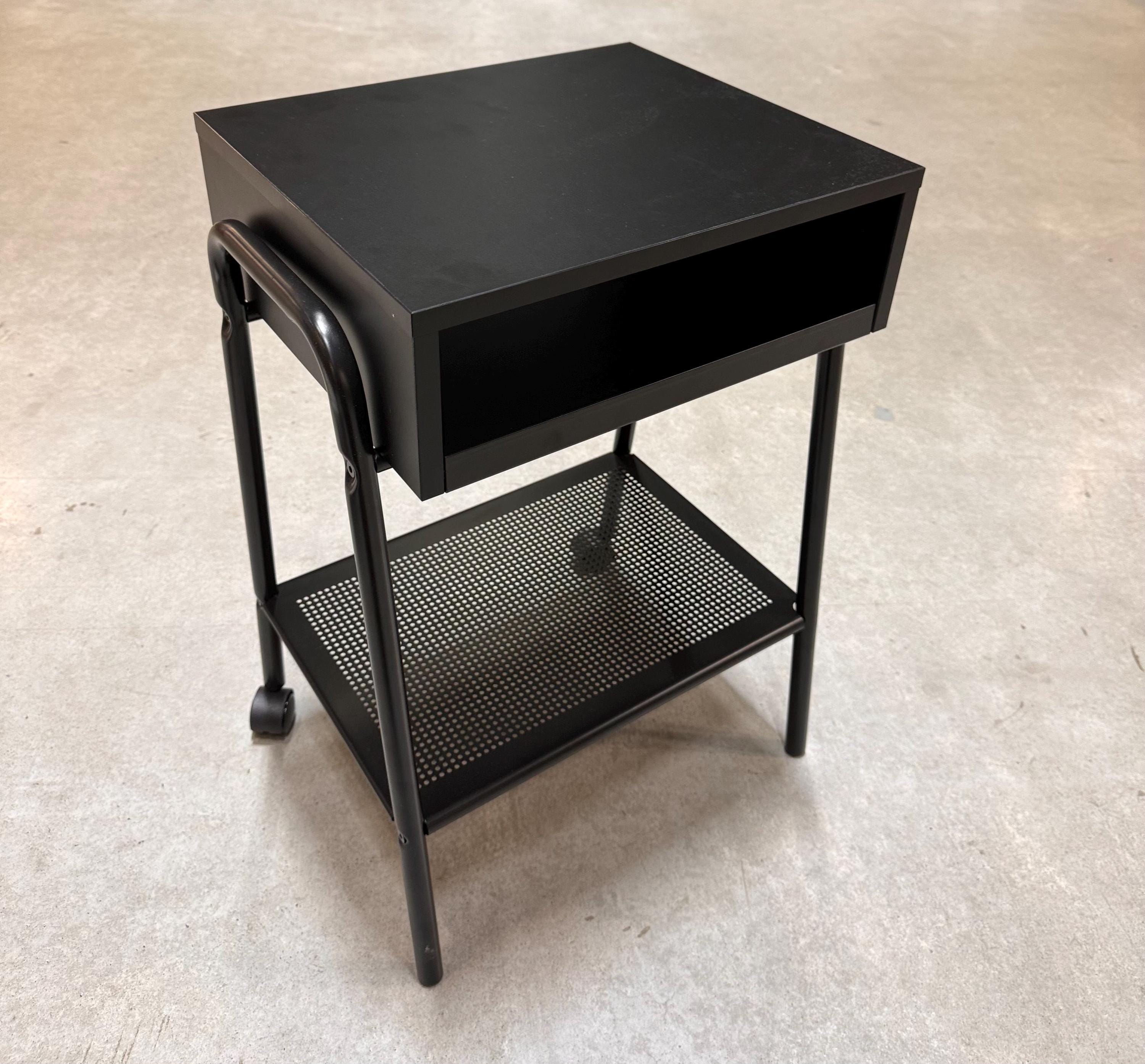 【IKEA】 SETSKOGベッドサイドテーブル Ikea SETSKOG Bedside Table With Wheels, Black Minimalist Metal