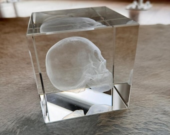 Ralph Lauren Collectible Ayers Skull Glass Cube Paperweight, RL