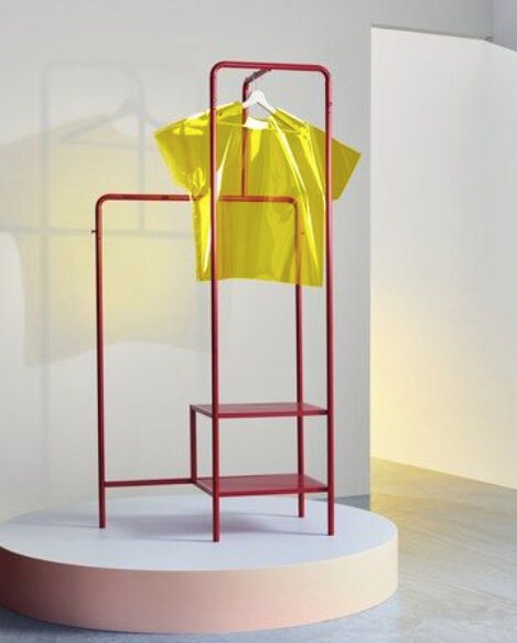 Rare IKEA NIKKEBY Red Metal Cothes Rack and Shelf Stand