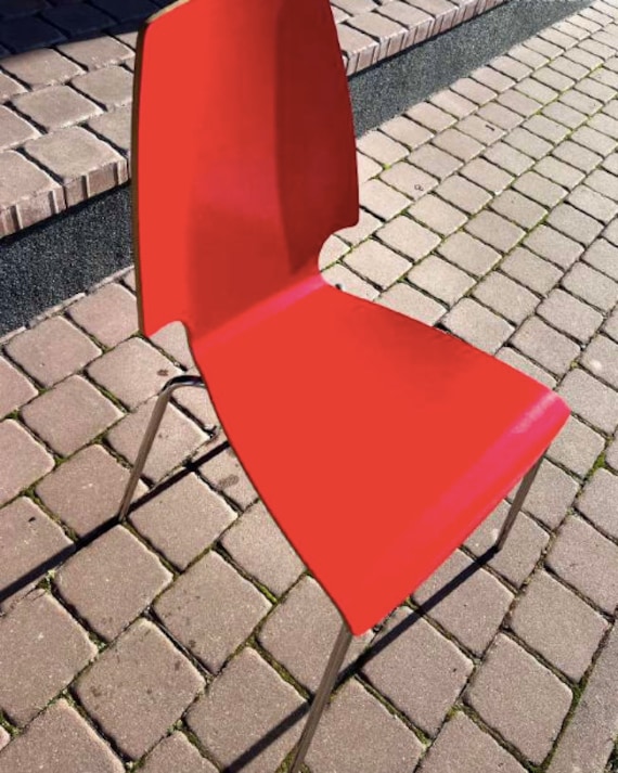 Vintage Ikea Red Chairs Set of Two, Red Colour Minimalist Chairs