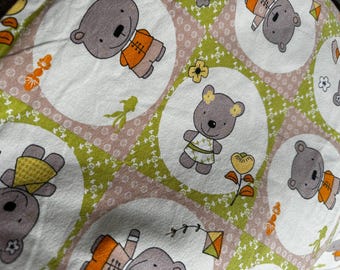 Vintage French Duvet cover by Laura Lancelle Paris, Cute Teddy Bear Patterns, Little Girls Boys Bears Mini, 108cm x 155cm, sewing upholstery