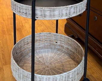 Ikea rotan trolley bijzettafel, serveerwagen met opberger, drankenwagen, rotan bijzettafeltje