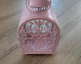Lanterna vintage Ikea Gottgera rosa pastello per candele, in metallo e vetro