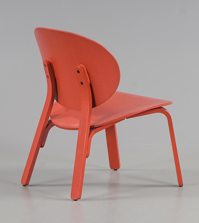 Modern Scandinavian Ikea Froset Red Stained Oak Veneer Chair, Pop Art Lounge Seat image 2