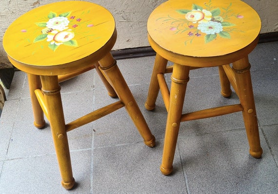Vintage Thomas Pacconi Classic Hand Painted Stool Chairs, Folk