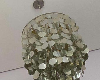 Żyrandol w stylu vintage Capiz Windchime z błyszczącymi dyskami w kolorze srebra, lampa boho w stylu plażowym, żyrandol w odcieniu srebra, lampa dyskotekowa