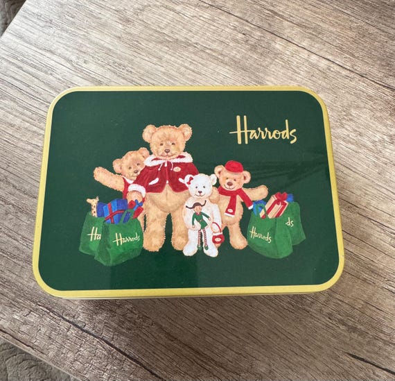2000s Harrods Teddy Bear Collection Tin Box Collectable 14 X 10cm