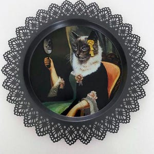 Ikea Skurar Victorian style Cat Portrait Tray Plate, Thierry Poncelet Inspired wall art, Rare Limited Edition