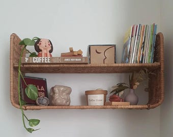 Ikea Rattan Shelf Vintage wall mounted storage organiser hanging shelf Sweden,  1 Shelf