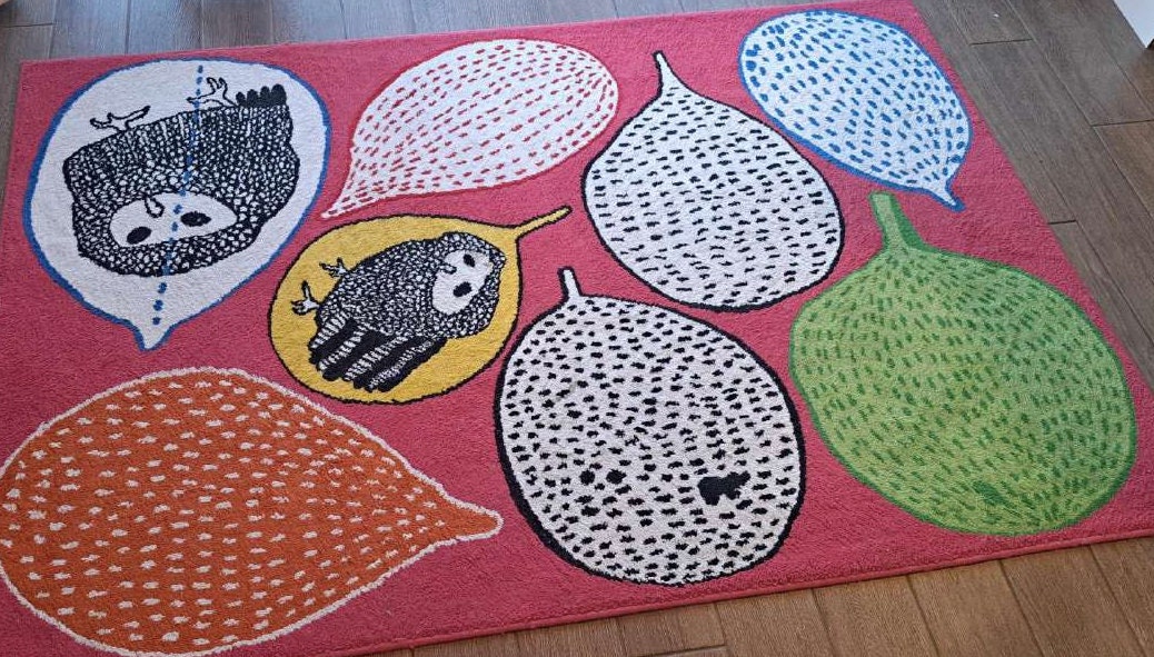 Vintage IKEA GULORT Colourful Pink Black Owl Rug Swedish