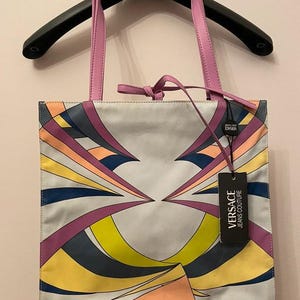 Y2K Versace Jeans Couture Shoulder Small Tote Bag Geometric Pastel Colours