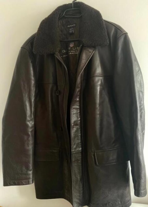 Gant U.S.A. Aviator Leather Jacket Coat, Dark Brown, Removable