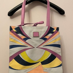 1990s Rare Versace Jeans Couture Shoulder bag Small Tote Pastel Colours Abstract Small Versace Bag