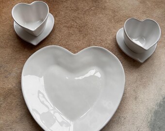 Rome Pottery Works ハートデザイン皿 4枚セット The White Company Porto Stoneware Collection Heart Shape Plate or