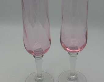 Set of 2 IKEA Konungslig Pink Glass Champagne Flutes 9.5” Vintage