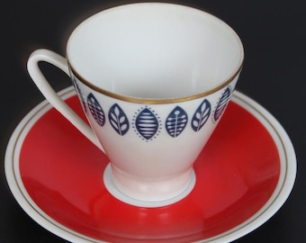 Taza y platillo de café de porcelana Freiberger vintage de los años 70, porcelana fina, RDA/RDA, estilo espresso, decoración MCM, que aparece en la serie de Netflix.