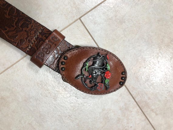 Very Rare Diesel Belt Sugar Skul Day of Dead Embossed Leather
