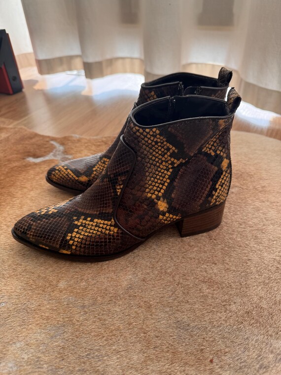 Reptile Ankle Boots Paul Green Brown Yellow Snake Leather Shoes size 5 UK 38 EUR New Old Stock