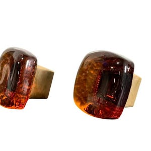 Set di 2 pomelli vintage in vetro ambrato in stile scandinavo MCM, maniglie retrò per cassetti e mobili da cucina, pomelli per restauro di mobili, decorazioni uniche per la casa.