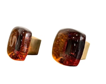 Vintage MCM Scandinavian Amber Glass Knobs set of 2, Retro Drawer Pulls Kitchen Cabinet, furniture Restauration knobs,  Unique Home decor