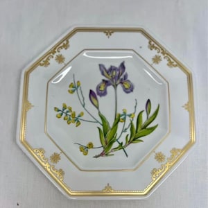Vintage Spode Stafford Blumen Teller Iris & Sphaerolobium Muster Gold Trim Spode Sammlerstücke