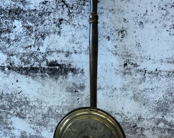 Vintage grote messing bedwarmer pan houten handvat gegraveerd zak bedwarmer wanddecoratie