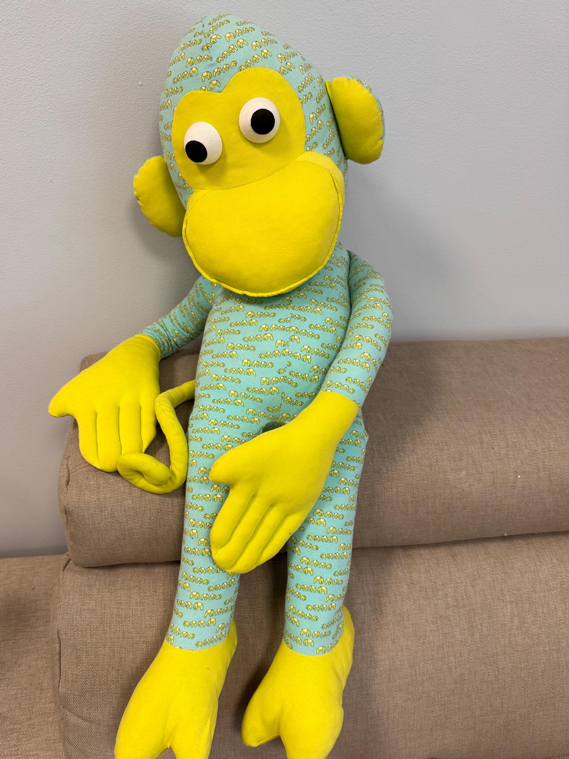 Rare Jim Thompson Stuffed Monkey Decoration Large Toy Blue Green