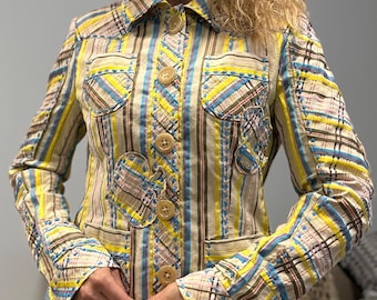 Vintage Artisan Exposed Stitch Patchwork Striped Jacket S/M