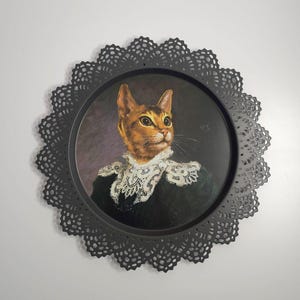 Ikea Skuar Victoriaanse stijl kattenportret dienblad, door Thierry Poncelet geïnspireerde muurkunst, zeldzame Limited Edition