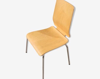 Rare 90s IKEA Gilbert Plywood Stackable Chair Chrome Base - Modern