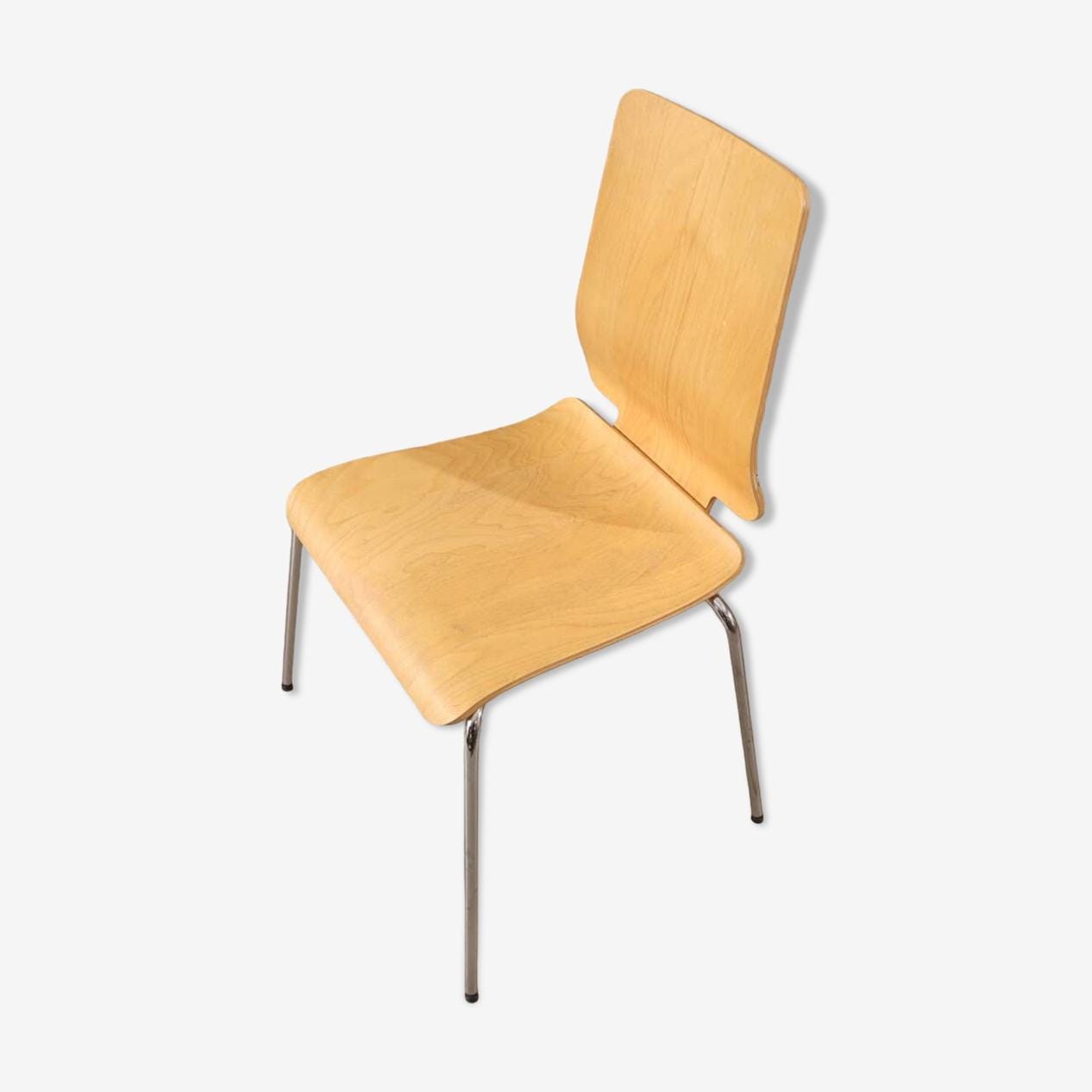 Rare 90s IKEA Gilbert Plywood Stackable Chair Chrome Base - Modern