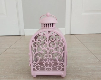 Ikea Gottgera Vintage Pastel Pink Lantern for Candle, Metal and Glass