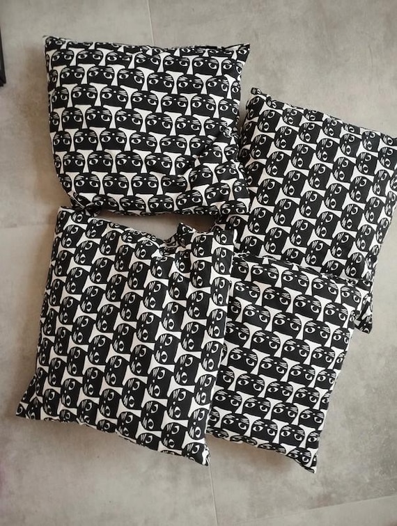 Black Cat Ikea Square Pillow MATTRAM, Vintage Black and White Cat Pillow, IKEA Black Cat Cushion, MCM Cat Pattern