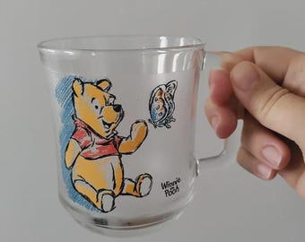 Taza vintage de cristal de Winnie the Pooh, Duralex, fabricada en Francia