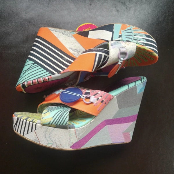 Save The Queen Wedge Sandals, size 38, patchwork art to wear New Save the queen Shoes Archive