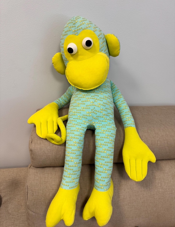 Rare Jim Thompson Stuffed Monkey Decoration Large Toy Blue Green