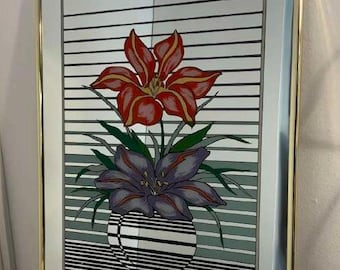 Vintage Post Modern painted Mirror Framed Wall Art