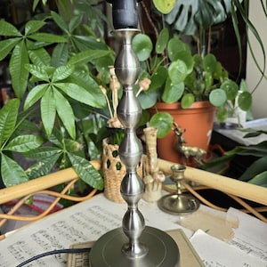 Rare Retired IKEA EKARP Set of 2 Table Lamp Bases, Ikea of Sweden Bobbin Table Lamps, Maria Vinka Design Ikea Silver Metallic Light