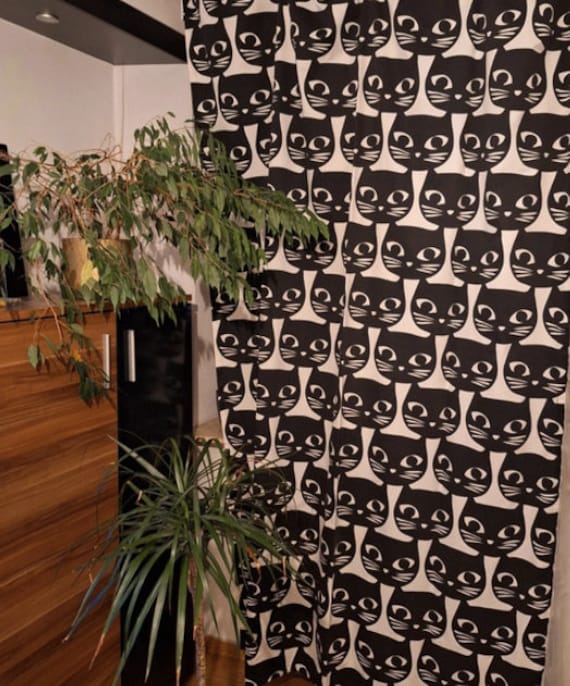 Ikea Mattram Cat Print Curtains Black White Kitten - Etsy