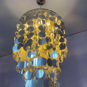 Retro skiva med paljetter, bohemisk stil, guld- och silverfärgade cirklar, vindspel, hängande dekoration, lampskärm, pendellampa