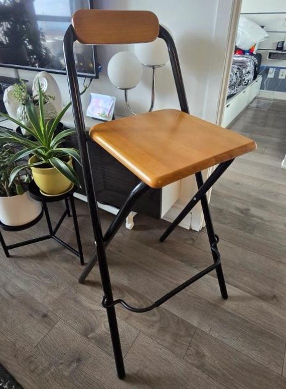 Vintage IKEA DENNIS 1990s Bar Stool Folding Chair, Wood and Black