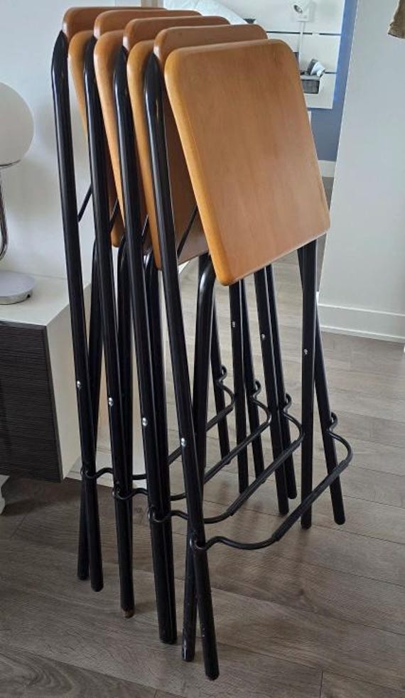 Vintage IKEA DENNIS 1990s Bar Stool Folding Chair, Wood and Black