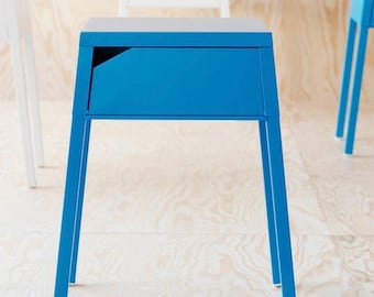 Selje Ikea retro blue metal nightstand, bedside table designed by Monika Mulder